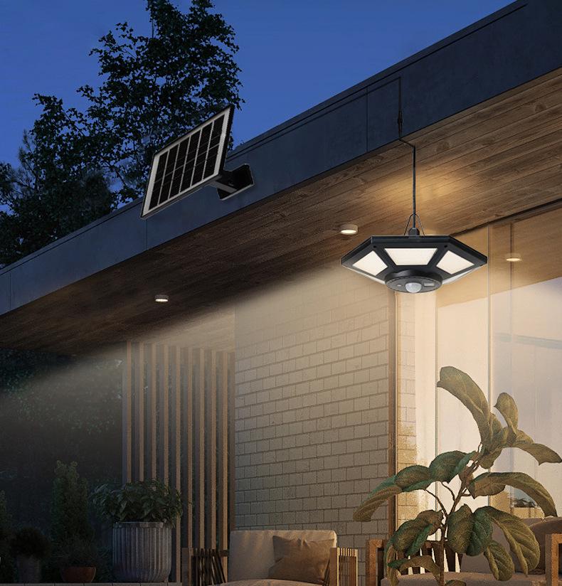 Outdoor Solar LED Pendant Light for Balcony, Pavilion, Terrace, Shed, Garage, and Courtyard.