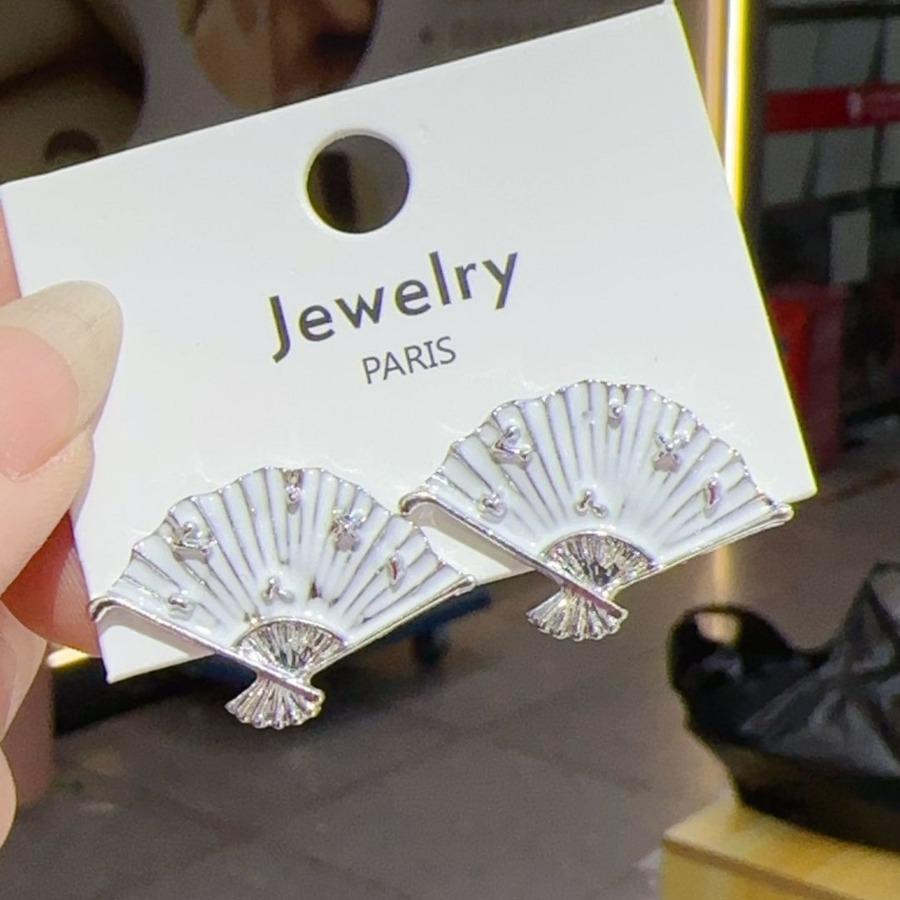 Винтажные серьги в китайском стиле ханьфу в форме веера для женщин, длинные белые серьги-клипсы в форме капли воды белый