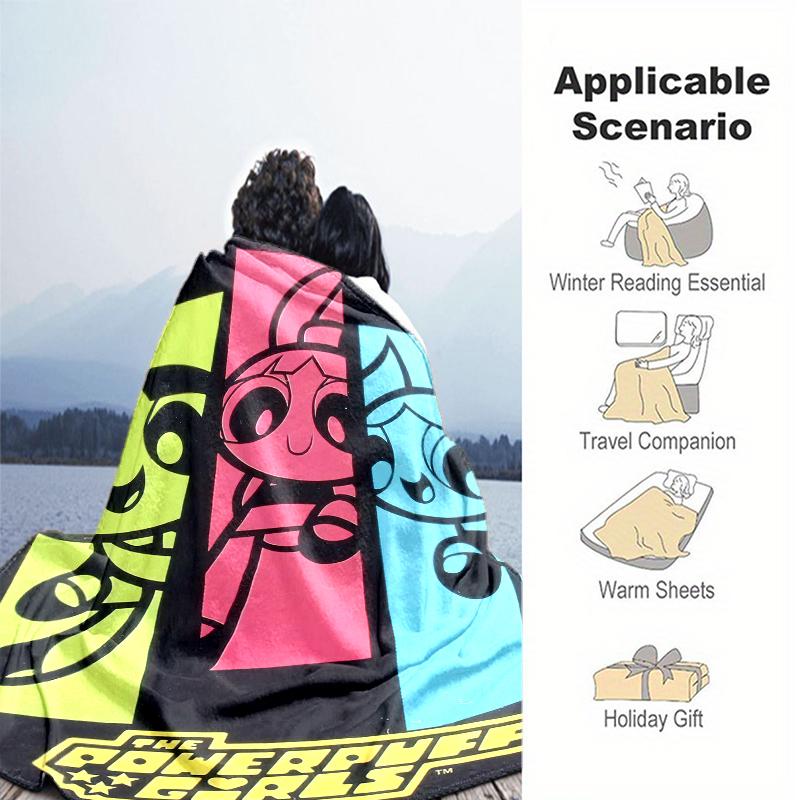 1PC The Powerpuff Girls printed blanket, all season lightweight home office outdoor nap multifunctional blanket A8