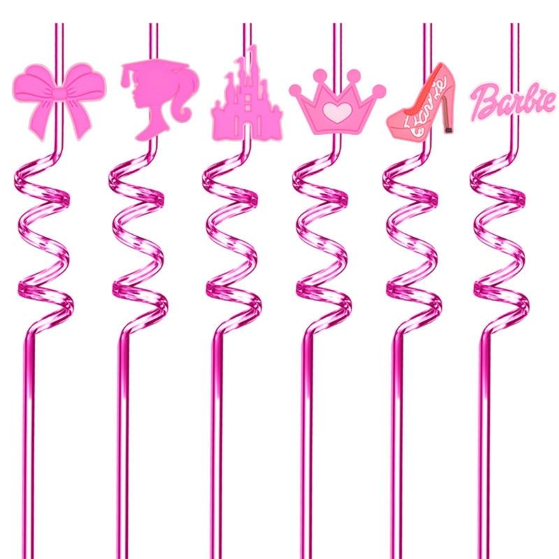 Pink Series Kids Straw Reusable Plastic Drinking Straw Girls Birthday Baby Shower Holiday Carnival Party Decorations