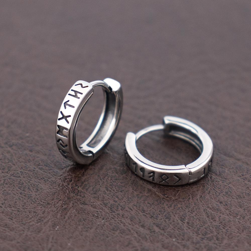 Pendientes de Aro de Moda con Runas Vikingas Noruegas para Hombre Mujer Acero Inoxidable Unisex Aro Huggie Nórdico Joyería con Encanto Retro
