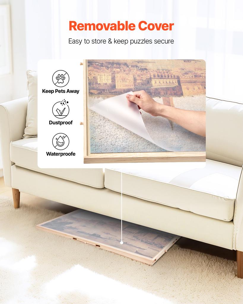 VEVOR 2000 Piece Rotating Puzzle Board with 5 Drawers and Cover 40x29 in Portable Wooden Table Jigsaw Puzzle for Adults