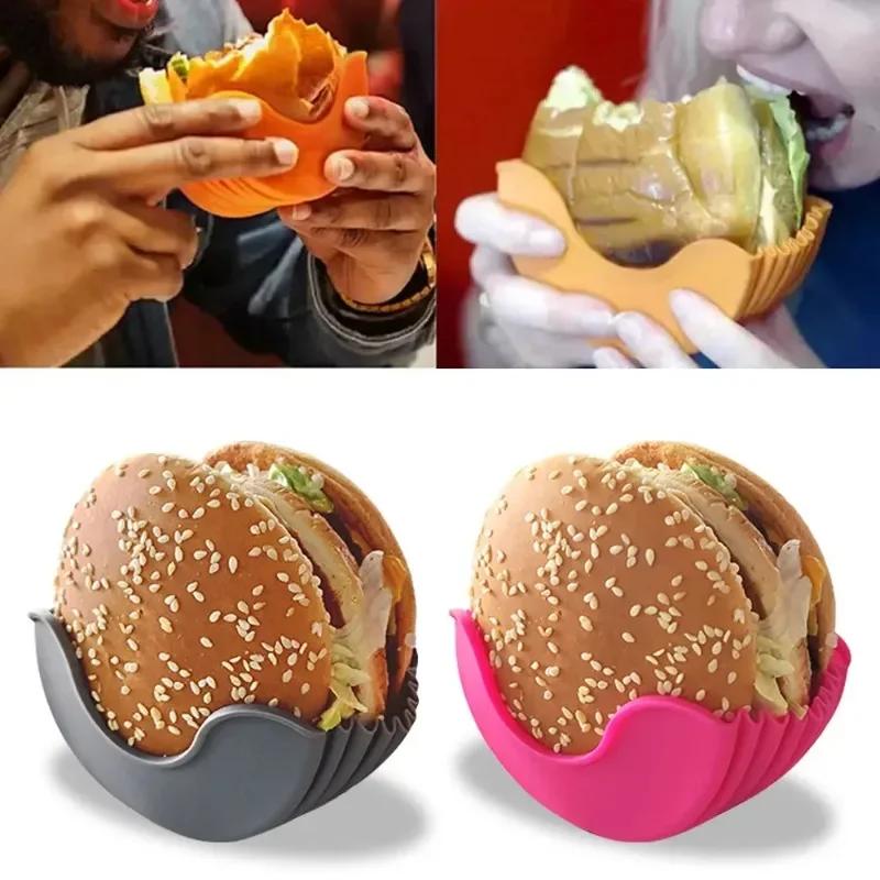 1 Stück Einziehbare Hamburgerhalter Hamburger Fixierbox Sandwich Burger Clip Ständer Waschbares Silikon Pommes Frites Hamburgersauce