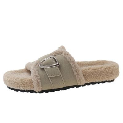Fashion Autumn Winter Big Size Casual Cotton Slippers for Women Fashion Casual Korean Solid Color Buckle Fluffy Slipper Shoes Ladies