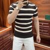 Summer Breathable Versatile Short Sleeve Slim Fit T-Shirt Casual Textured Thick Stripe Trendy Men's Knitwear