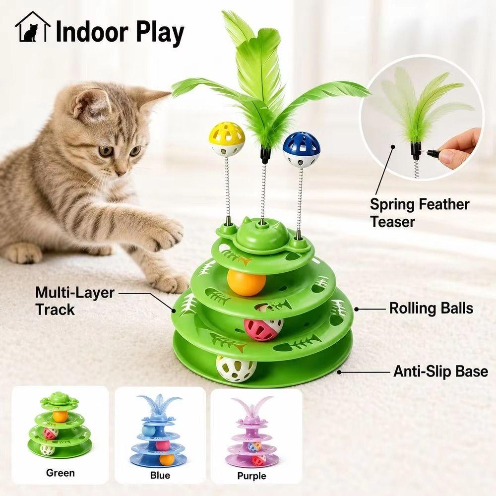 Rotating Ball Cat Track Ball Toy Multi Layer Spring Wand Toy Interactive Cat Toy Training