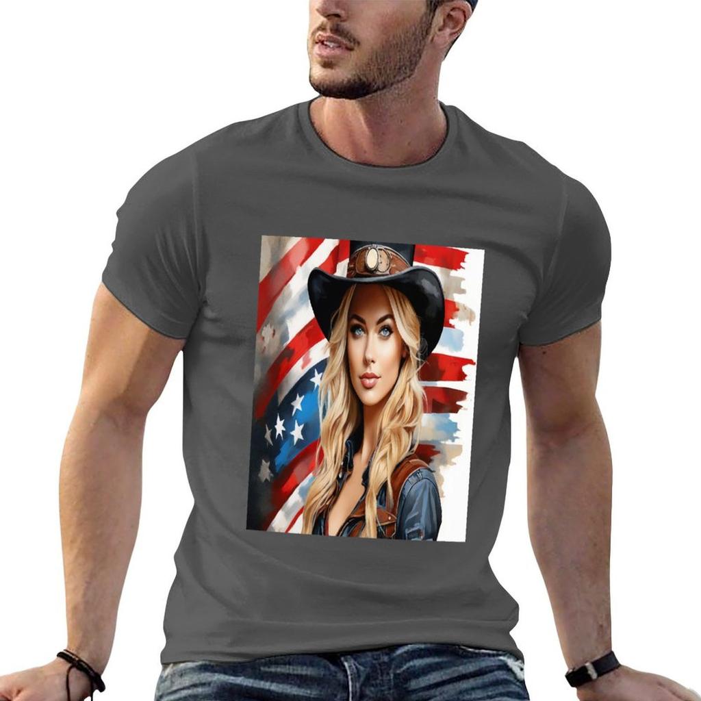 Steampunk chick in front of American flag TShirt Sun Protective Outdoor Tee Top