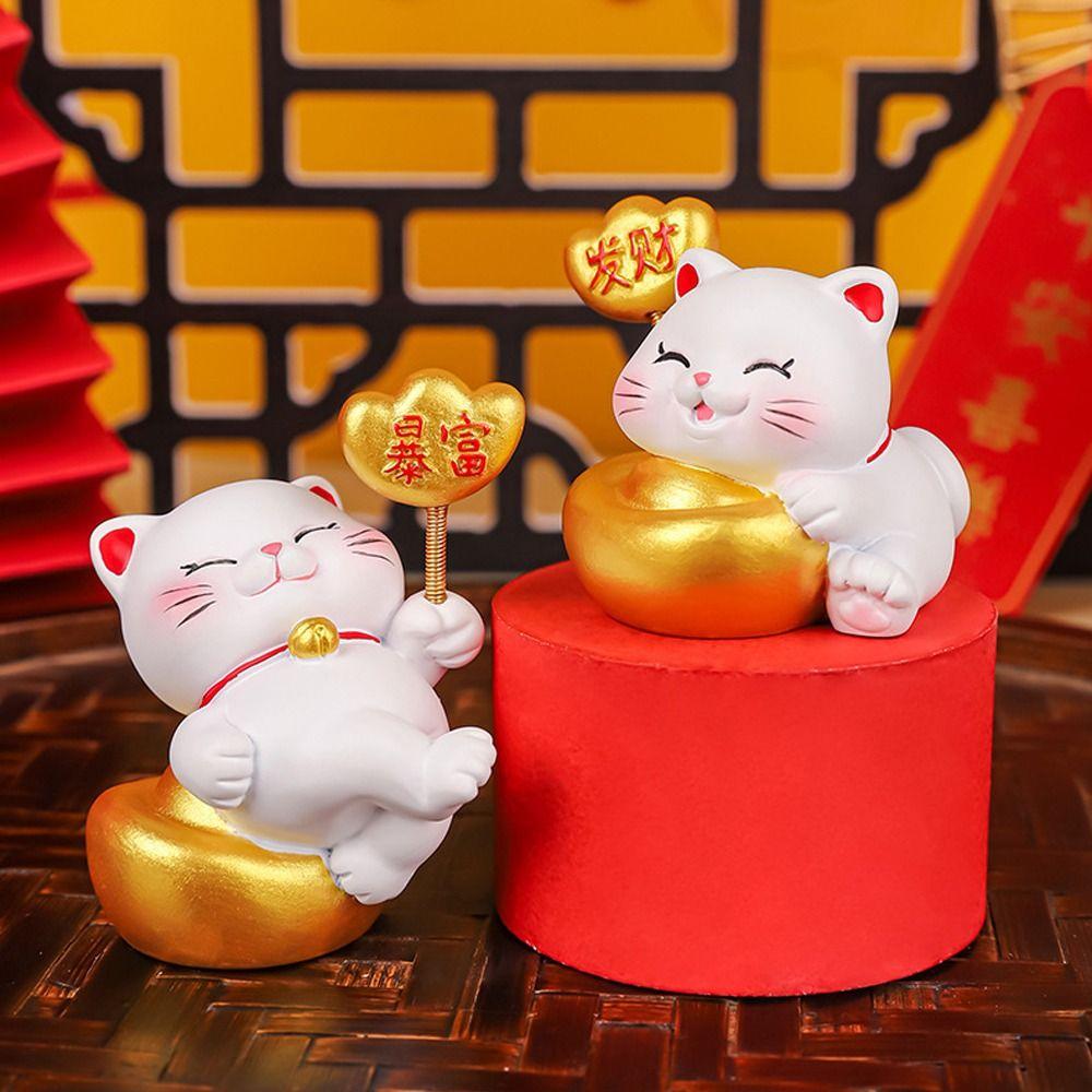 Cute Fortune Kitten Figurine Chinese Style Mini Cat Figurine  Party Supplies