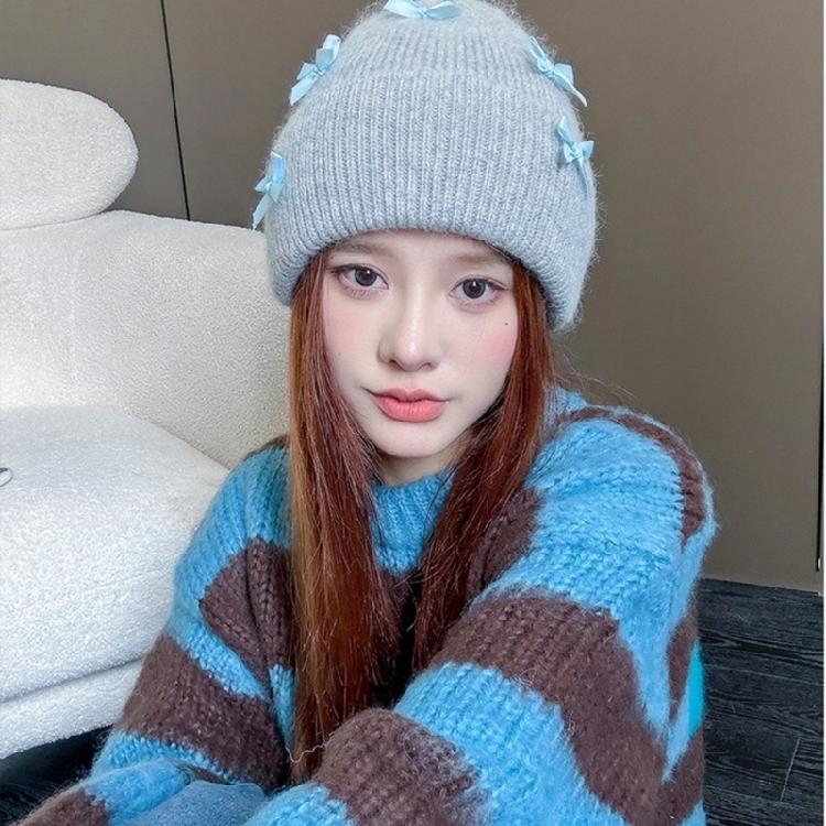 Handmade Winter Beanie Hat with Bowknot Decor Hat Adult Skiing Shopping Hat