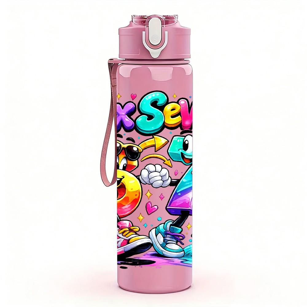 1PC Six Seven Colorful Pop Graffiti Print 750ml Color Plastic Sports Water Bottle Leakproof Flip Straw Lid Suitable for Sports Office Home Use