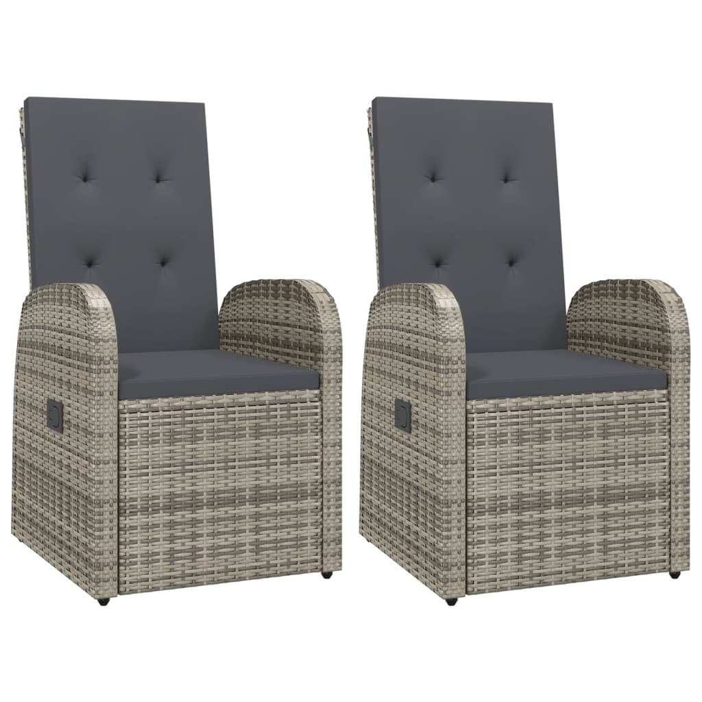 Garden Lounge Chairs 2 pcs with Cushions Grey Poly Rattan