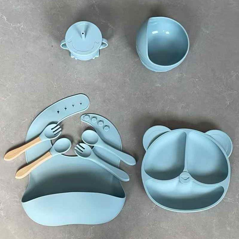 8-Piece Silicone Baby Tableware Set: Suction Cup Plate & Bowl for Baby Meals