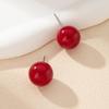 1 set of 4 pairs of burgundy steamed buns, red beans, pearl stud earrings, women's simple temperament, personalized commuting, small stud earrings