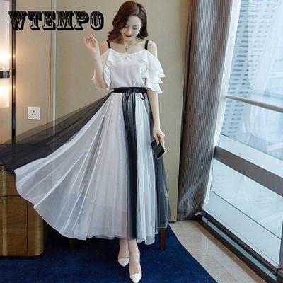 2 Pieces Ladies Suit Skirt Spring and Summer Short Sleeve Mid-length Casual Vacation Office Home