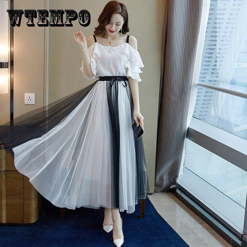 2 Pieces Ladies Suit Skirt Spring and Summer Short Sleeve Mid-length Casual Vacation Office Home