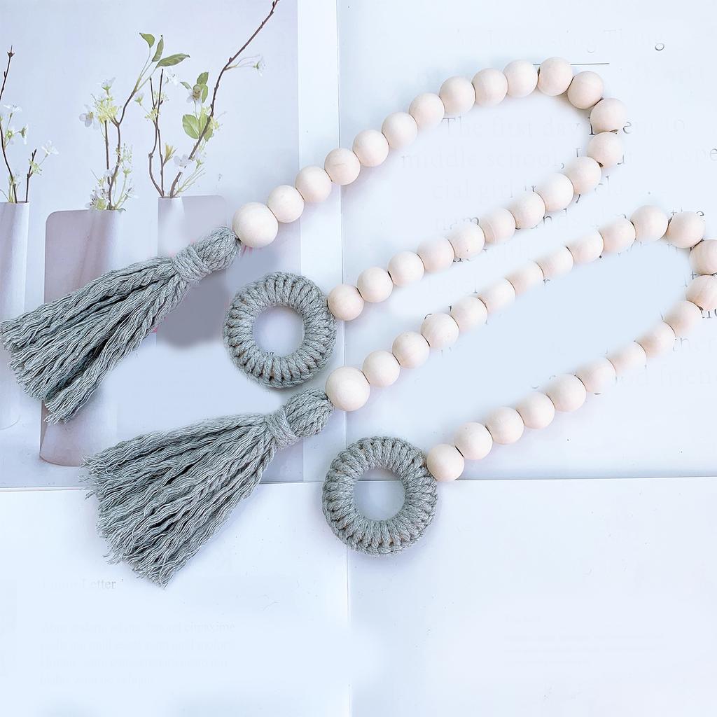 2Pcs Wood Beads Curtain Holdbacks with Tassels for Home and Office Decors Cotton Rope Window Drapery Tiebacks Ties
