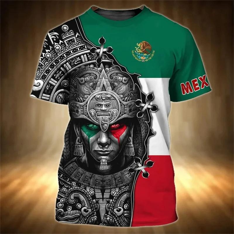 3D-gedrucktes Mexiko-Flaggen-T-Shirt für Herren, T-Shirts mit Adler-Grafik, Sommer, Freizeit, Streetwear, übergroße Sport-T-Shirts, Rundhals-Oberteile