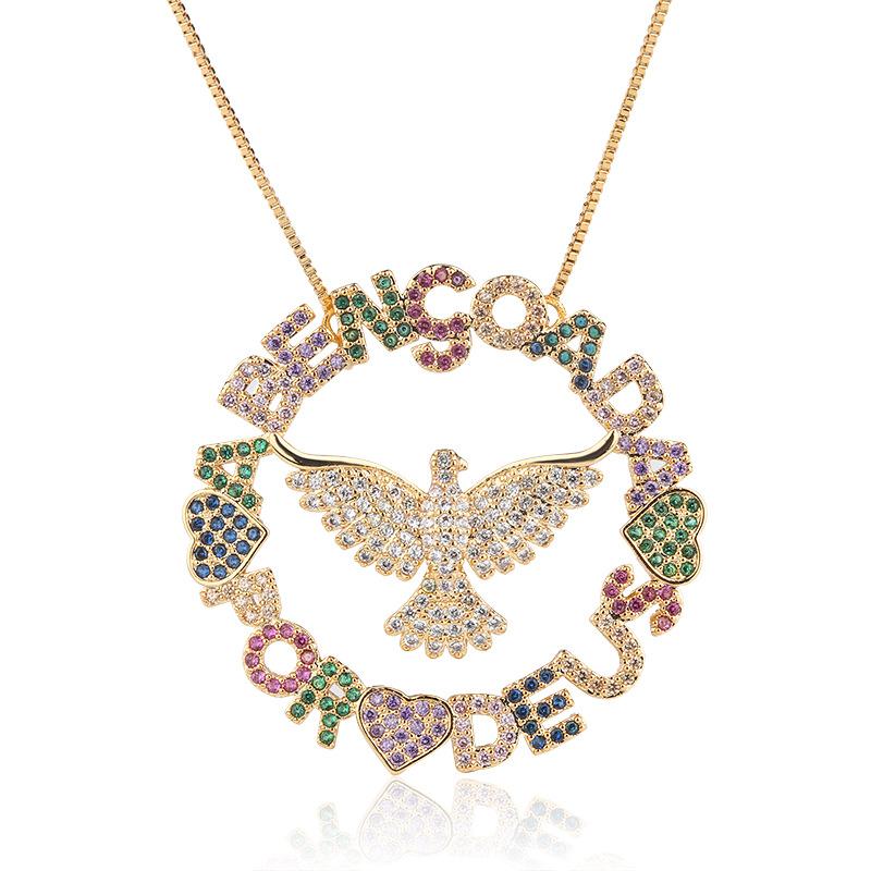 

Popular Jewelry, Round Letter Love Holy Eagle Pendant, Slightly Inlaid Colorful Zirconium Geometric Necklace золотой
