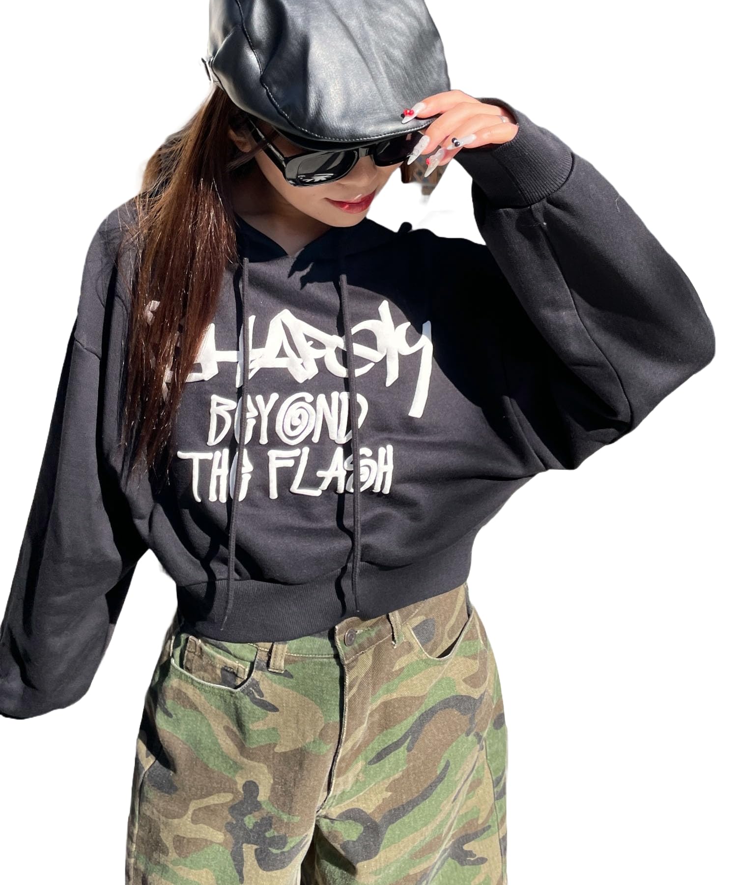 

WEGO Handwriting Short Short Korean Size Black Women s Hoodie, Sweatshirt, Top, Streetwear, Fall/Winter Clothes, Gift, Spring/Autumn/Winter, F,