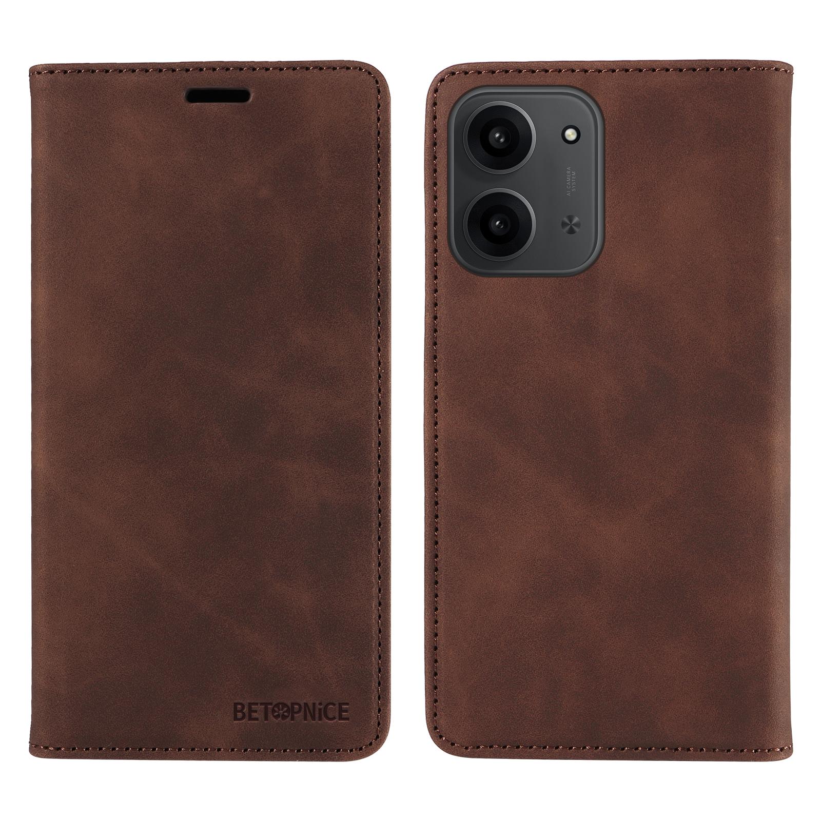 

Для Xiaomi Redmi 15C 5G/15C 4G (173мм) Чехол BETOPNICE Магнитная застежка RFID-блокировка Кошелек Подставка Кожаный чехол для телефона Brown