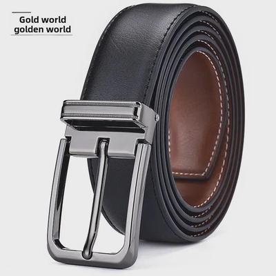 Men's Single-Sided Leather Belt with Pin Buckle and Embossed Logo