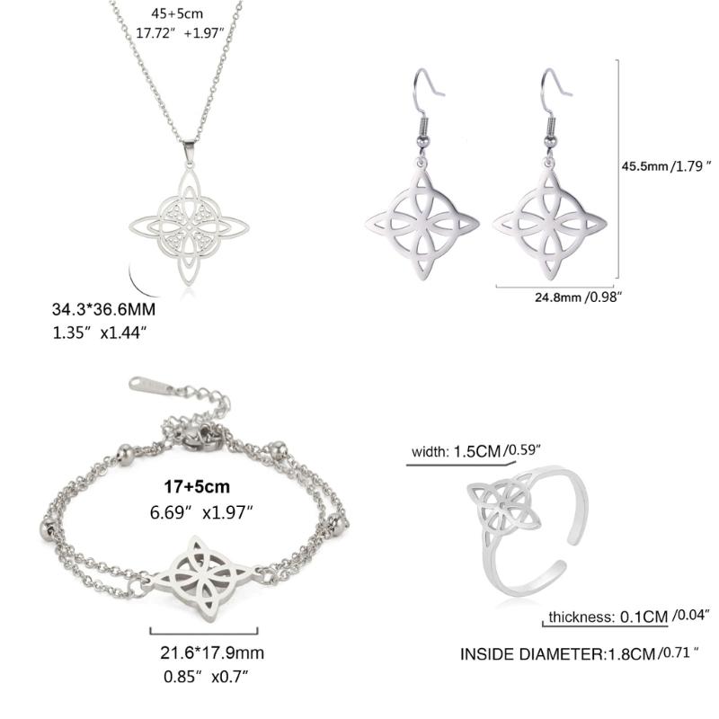 Pulseras de Acero Inoxidable Sencillo Collar con Colgante Nudo Celta Pendientes Anillo Nudo de Bruja Joyería Regalo de Cumpleaños para Mujeres