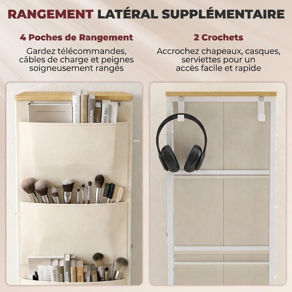 Fabric Chest of Drawers, 4 Drawers, 4 Pockets, 2 Hooks, Steel Frame, 45 x 30 x 94.5 cm, Beige