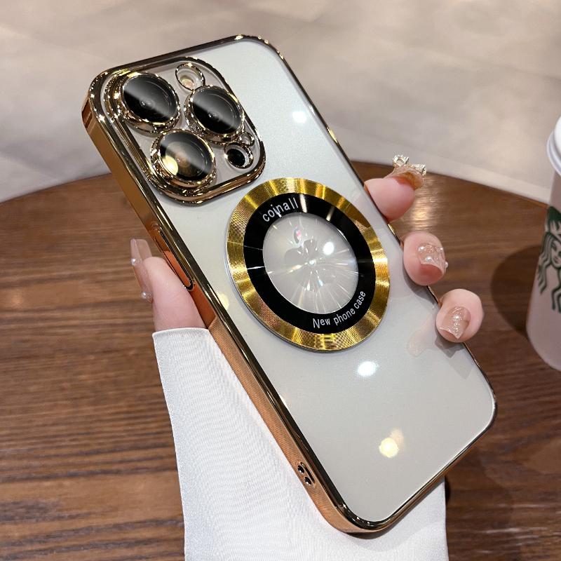 Luxury Clear High Quality Plating Case For iPhone 15 14 13 12 11 Pro Max Plus Soft TPU Lens Film Protect Magfsafe Magnetic Cover