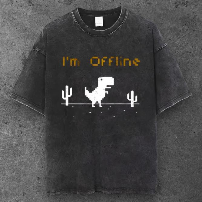 Unisex Offline Pixel Dino Graphic T Shirt Washed Black Retro Gaming Style S-3XL S разноцветный
