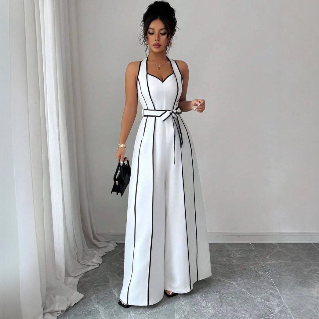 

Летнее облегающее платье с V-образным вырезом и завязками на шее 2025 - Европейская и американская женская мода Triple Extra Large белый