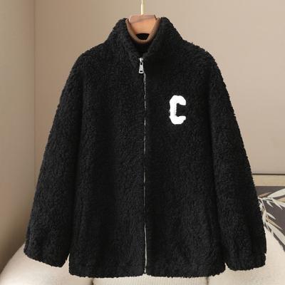 Autumn and Winter New Thickened Imitation Lamb Wool Black Sweater Women's Zipper Casual Baseball Jacket Women's Fleece