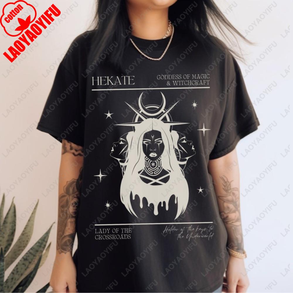 Triple Goddess Printed T-shirt Tops Goddess Hecate Greek Mythology Women Clothes Tshirt  Necromancy Clothing Witchy Unisex Tops