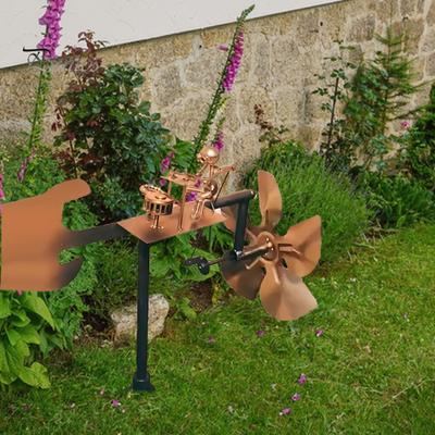 Handmade Metal Drummer Windmill Percussionist Figurine Statue Wind-Powered Kinetic Drummer Sculpture Wind Spinner for Yard Lawn Garden Patio