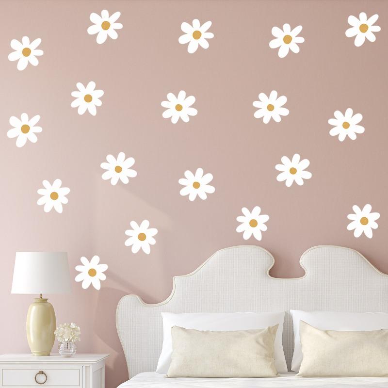 Floral Daisy Flower Wall Stickers Girls Room Decorative Wall Decals for Bedroom Living Baby Nursery Kids Room