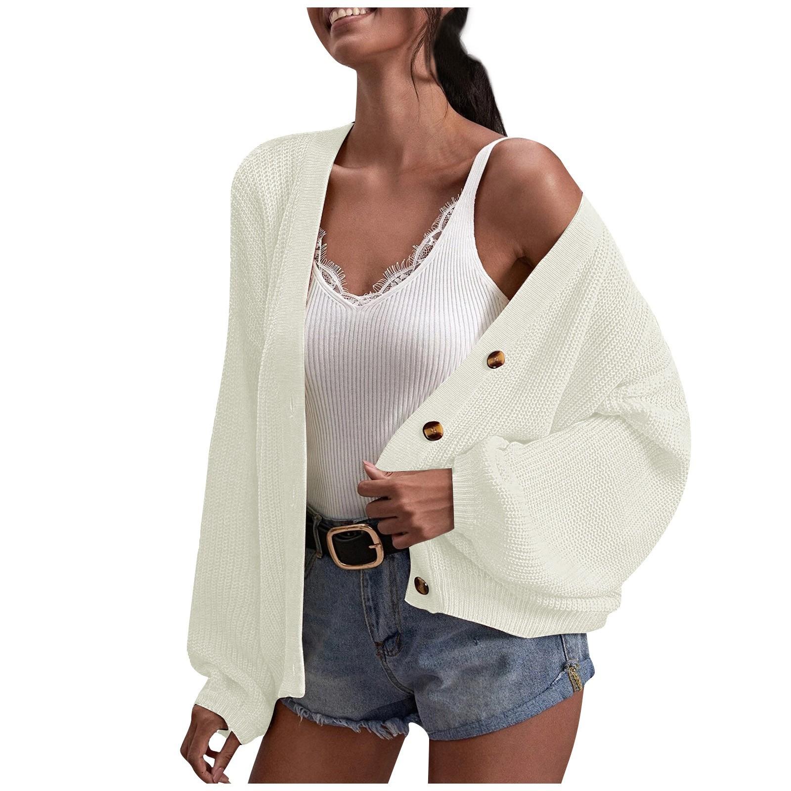 

Женская мода, повседневный однотонный кардиган с длинными рукавами и пуговицами на груди, топы, куртка S белый