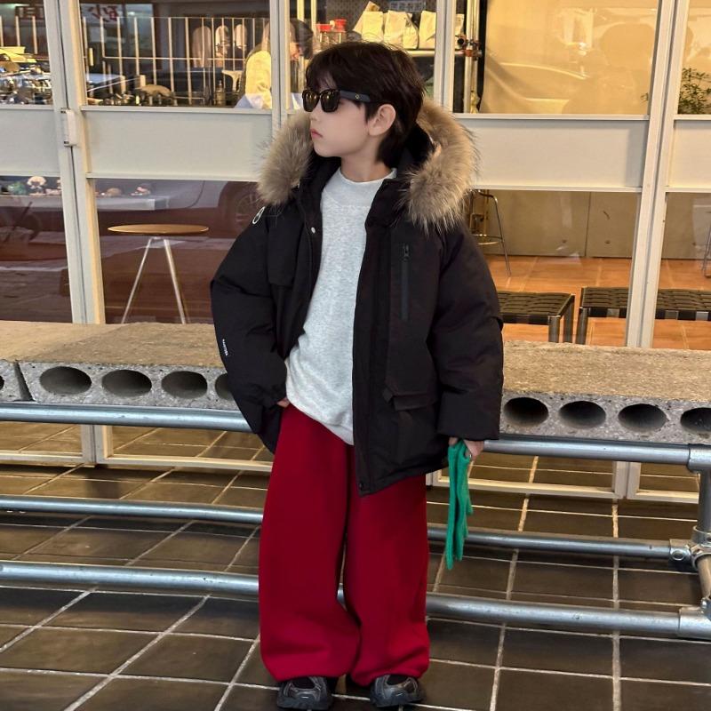 Boys Warm Fleece Lined Casual Solid Long Children Pants