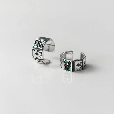 925 Ayar Gümüş Oyun Kartı Klip Küpe Punk Poker Eğlenceli Kulak Takı Erkekler Kadınlar için Kulak Manşet Piercing Olmadan Vintage Hediyeler
