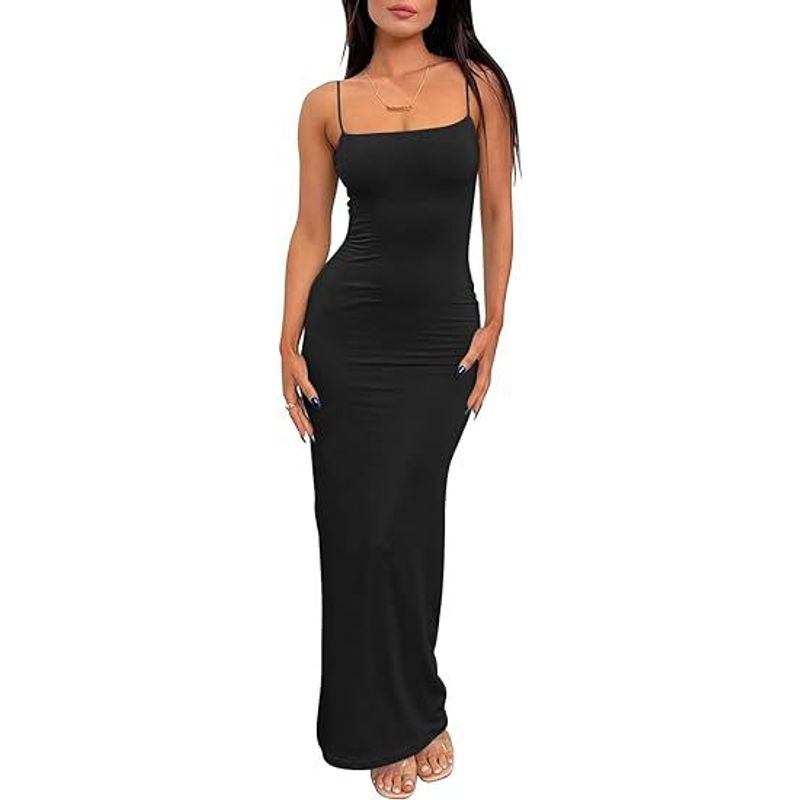 Solid Color Sleeveless Camisole Dress Pure Color Sleeveless Hip Spaghetti Straps Dress