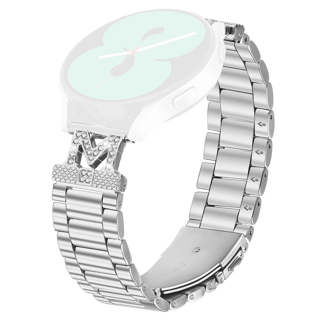 For Gabb Watch 2 Strap Rhinestones Decor 3-Bead Silver Stainless Steel Watch Band