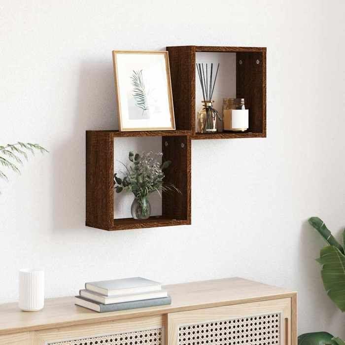 VidaXL Cube Wall Shelves 2 Pcs Brown Oak 30x15x30cm, Cube-shaped Storage, 8-shaped Organizer 815885