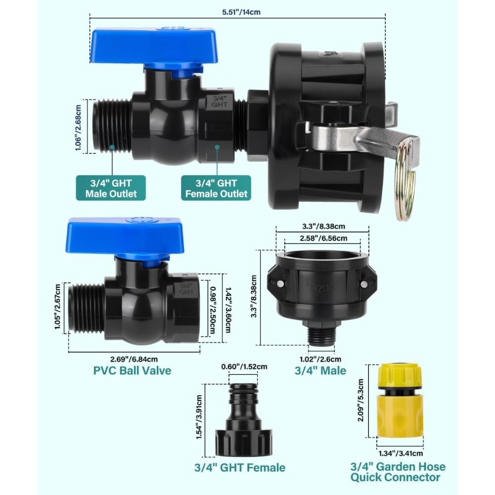 Cam Lock Fitting IBC Tote Adapter Garden Irrigation Thick Silicone Gasket Cam Lock Fittings 2 Cam Lock Fitting, 3 4 GHT