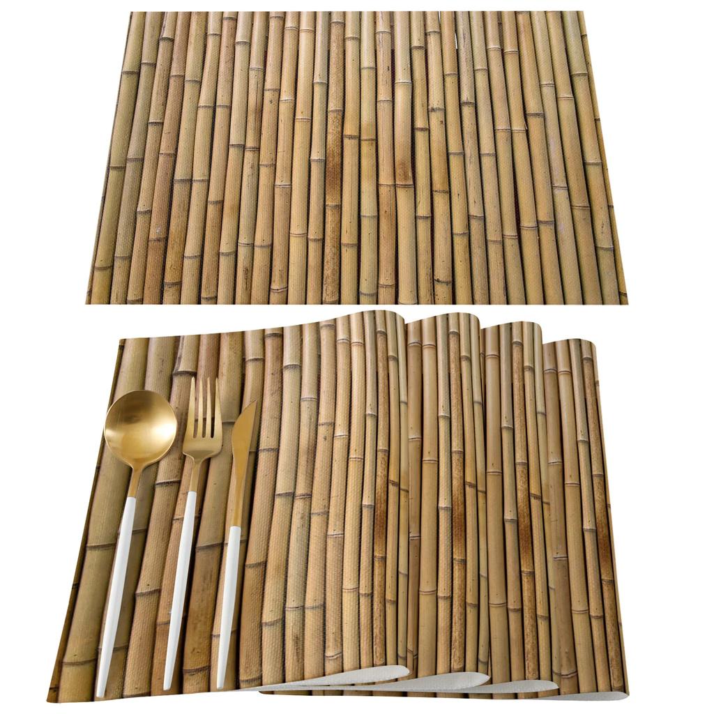 4 Pcs Placemat Brown Bamboo Pattern Table Mat For Dining Table Kitchen Accessories Coffee Tea Coaster