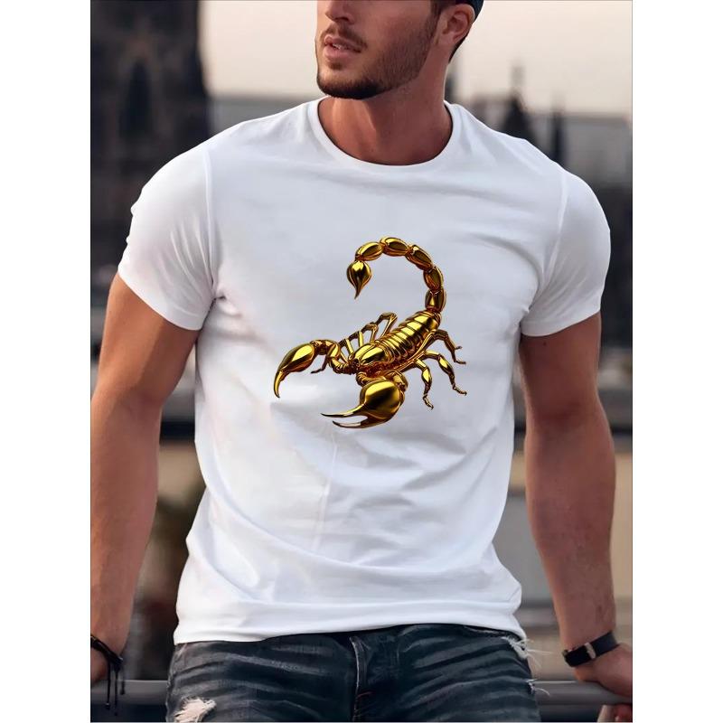 Men's Graphic T-Shirt - Breathable & Lightweight,Black with Yellow Scorpion Print,Round Neck Tee for Casual Attire & Outdoor Activities