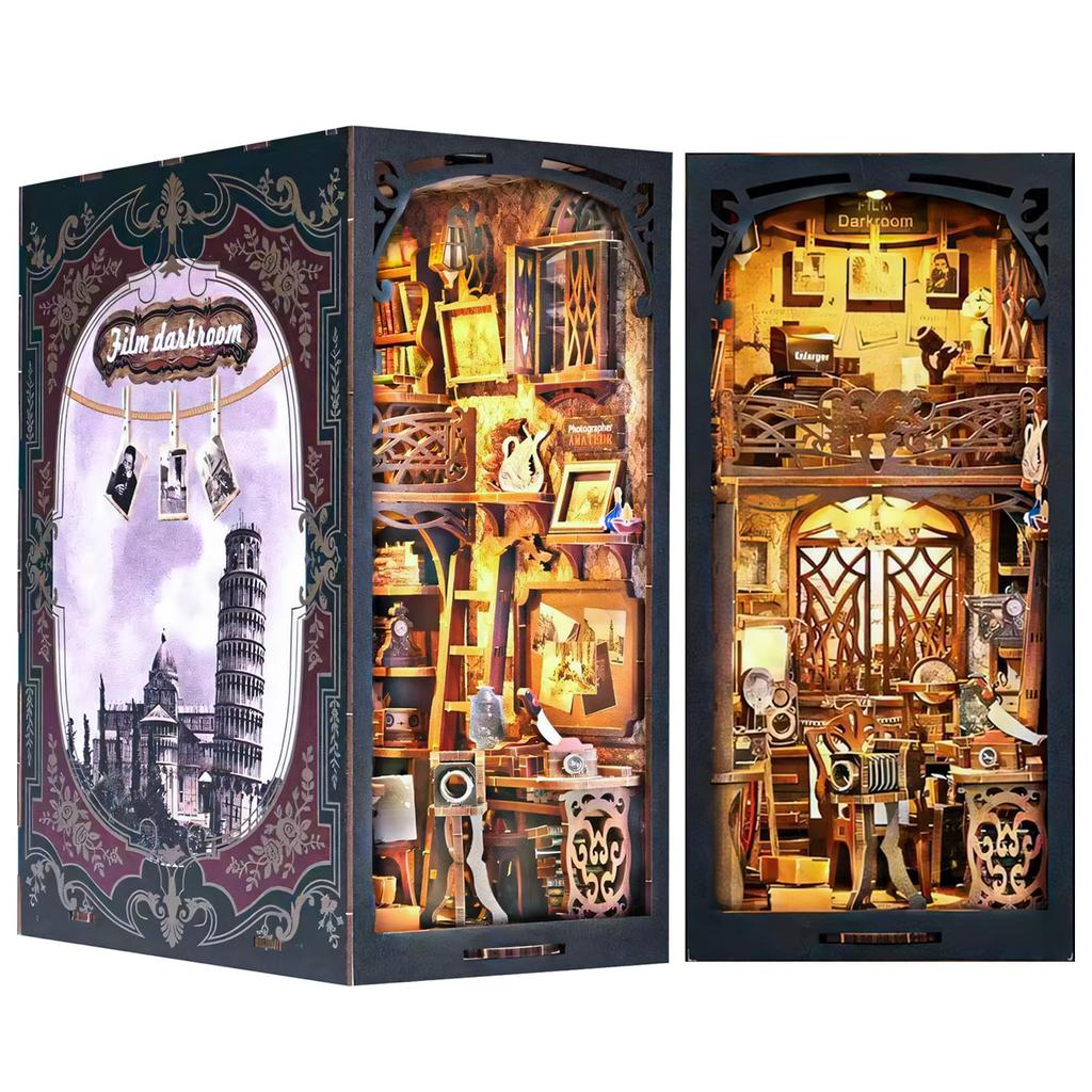 CRESYMME Book Nook Dollhouse Leeds Miniature House Log Cabin Kit, Wooden 3D Puzzle, Handmade for Adults, with LED Light (Light and Shadow Room)