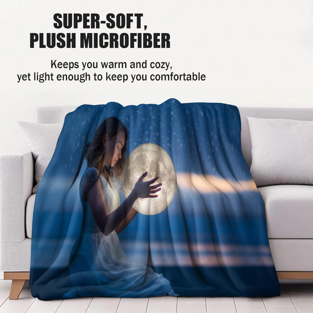 Künstlerischer Flanell-Decke mit Mondphasen-Thema für Erwachsene, Weich, Warm, Universell für Reisen, Picknick, Zuhause