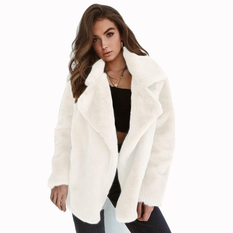 Sexy Plush Lapel Fitted Jacket Winter Women Faux Fur Cardigan Coats Double-Faced Fleece Casual Solid Color Outwear Female Plush Thick Jacket