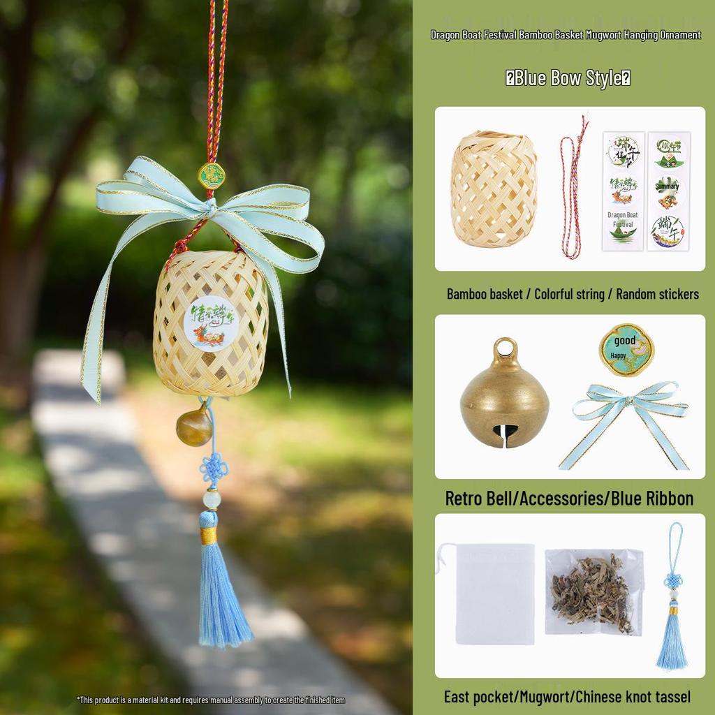 DIY Door Hanging Kit: Dragon Boat Festival Mugwort Bamboo Weaving with Bells and Wind Chime Decoration.