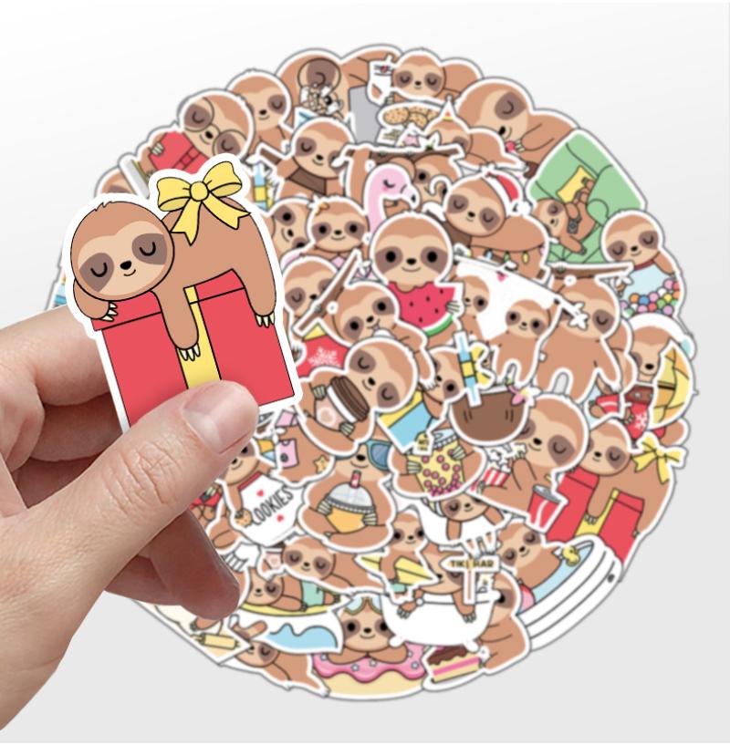 50pcs Cute Sloth Stickers for Water Bottle Phone Laptop DIY Decal Cartoon Scrapbook Stationery