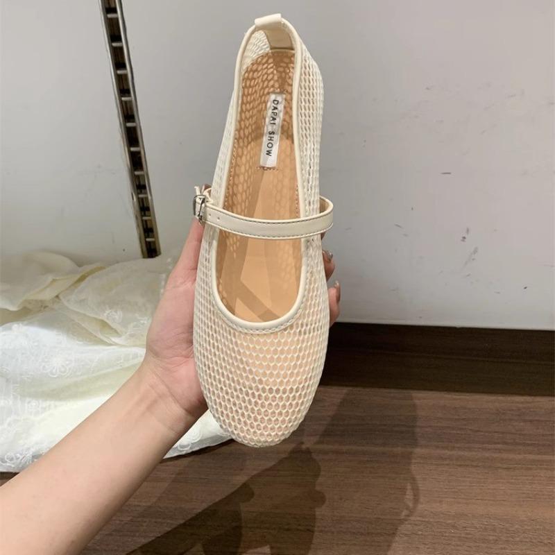 Chaussures d'été pour femmes à boucle respirante en maille, nouvelles Mary Jane à une bride, ballerines à une sangle, style rétro, bout peu profond