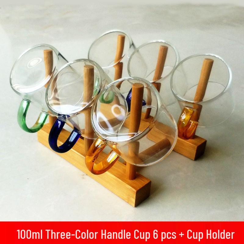 Heat-Resistant Glass Tea Cup with Handle - Household Gongfu Style, Transparent and Thickened for Individual Use